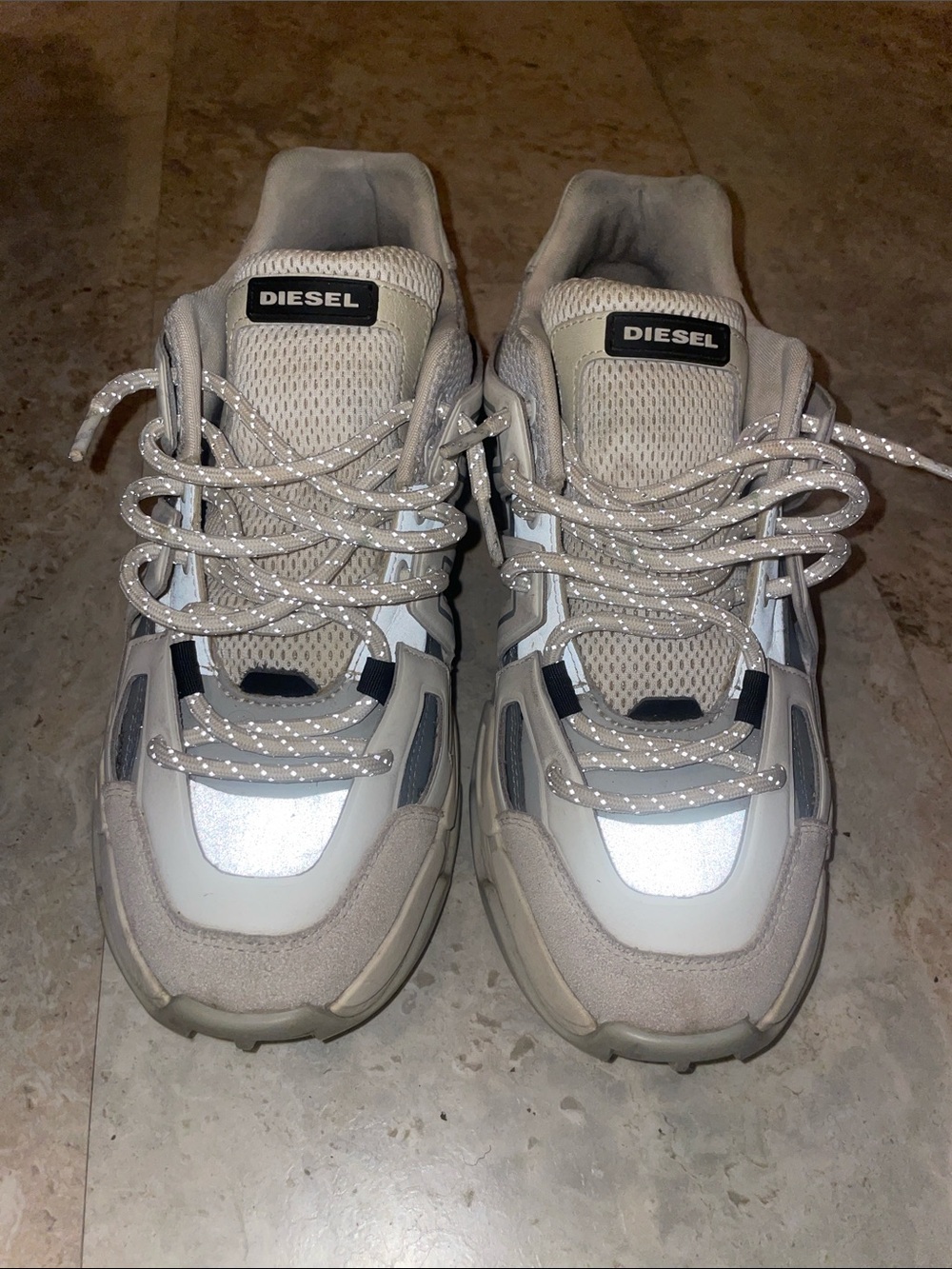 Diesel Layered Chunky Sneakers in Gray & Cream